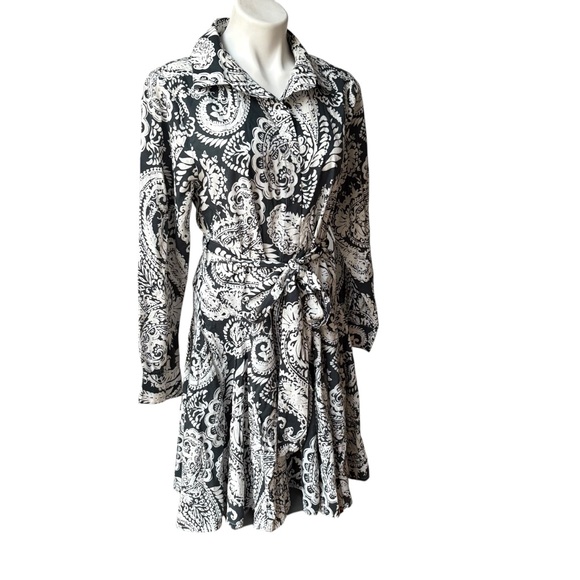 Uncle Frank Button Down Tie Waist Swing Shirtdress, Navy/White Paisley Print, Sm - Picture 5 of 15